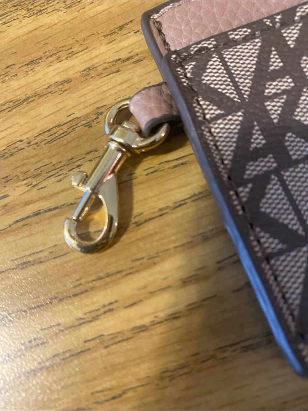 Anne Klein Pink Trim Brown Monogram Card Holder with Snap Hook - Picture 3 of 4